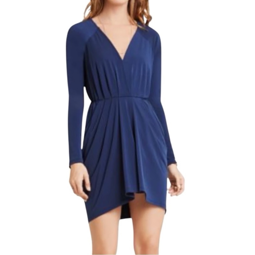 BCBGeneration LS V-Neck Sheath Stretch Knit Mini Dress Navy Blue Size Small